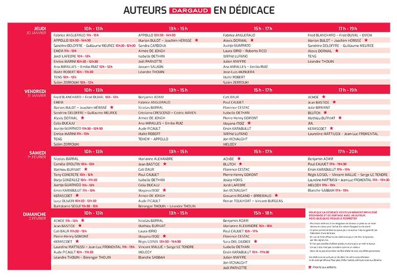 Planning de dédicaces Angoulême 2025